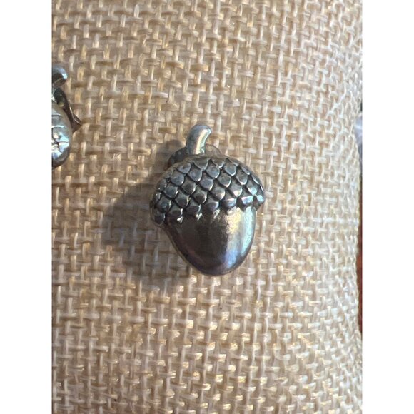 Vintage Acorn Stud Earrings Silver Gold Tone Fall 3D Textured Estate .5" - Picture 2 of 4
